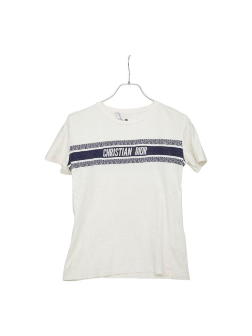 Dior Logo Line Jersey Crew Neck Short Sleeve T-Shirt White Navy Cotton